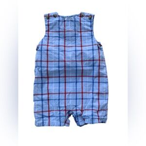 Janie and Jack Size 12-18 Months Blue Red Plaid Jon Jon Shorts Romper